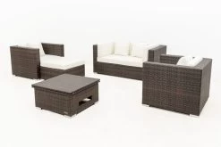 OUTFLEXX Loungemöbel-Set, Polyrattan, Braun Marmoriert, 5 Pers, Wasserfeste Kissenbox, Inkl. Loungetisch -Gartenmöbel Geschäft 10 16066 BOX D.jpg