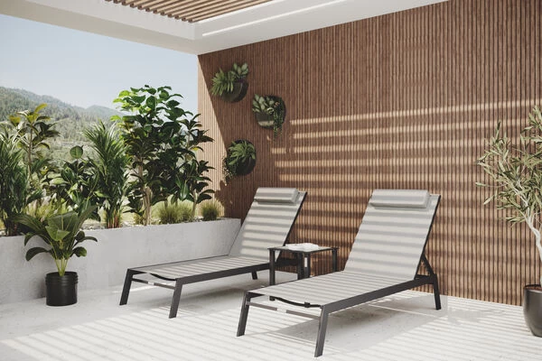 VILLANA 2er-Set Sonnenliegen, Anthrazit/grau, Alu/Textil, 198x66x32cm, Mit Beistelltisch 45x45cm 3 VILLANA 2er-Set Sonnenliegen, Anthrazit/grau, Alu/Textil, 198x66x32cm, Mit Beistelltisch 45x45cm