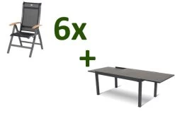 HARTMAN Esstischgruppe, Xerix-anthrazit, Alu/HPL, 4x4 Textilen, 260/160x90 Cm, 6 Personen