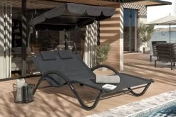 OUTFLEXX Doppelliege, Anthrazit, Polyester/Stahl Pulverbeschichtet, 205x138x34cm, Inkl. Nackenkissen, Rollbar