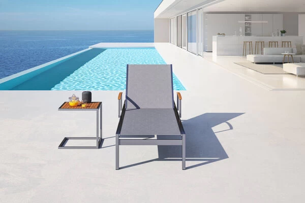 OUTFLEXX Sonnenliegen-Set, Taupe, Edelstahl/FSC-Teak, 195,5x74x35cm, Mit Armlehnen, Inkl. Beistelltisch 45x45cm 4 OUTFLEXX Sonnenliegen-Set, Taupe, Edelstahl/FSC-Teak, 195,5x74x35cm, Mit Armlehnen, Inkl. Beistelltisch 45x45cm – Bild 2