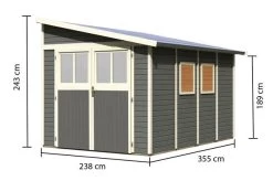KARIBU Anlehnhaus Bomlitz 4, Terragrau, Fichtenholz 19mm, 255 X 355 X 243 Cm, Pultdach, Exkl. Fußboden -Gartenmöbel Geschäft 17864 6 05.jpg