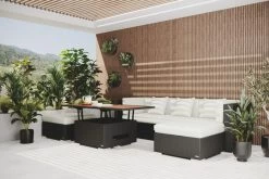 OUTFLEXX Loungemöbel-Set, Braun, Polyrattan, 5 Personen, Wasserfeste Kissenbox, Inkl. Loungetisch