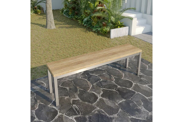OUTFLEXX Gartenbank, Edelstahl/recyceltes FSC®-Teak, 180x40x45cm, Rustikal Gebürstet 3 OUTFLEXX Gartenbank, Edelstahl/recyceltes FSC®-Teak, 180x40x45cm, Rustikal Gebürstet