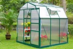 OUTFLEXX Gewächshaus, Grün, Alu/Polycarbonat, 6mm, Inkl. Fundament, Pulverb. 195 X 195 X 205 Cm