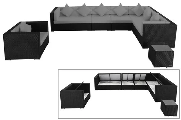 OUTFLEXX Loungemöbel-Set, Schwarz, Polyrattan, Für 8 Personen, Wasserfeste Kissenbox 3 OUTFLEXX Loungemöbel-Set, Schwarz, Polyrattan, Für 8 Personen, Wasserfeste Kissenbox