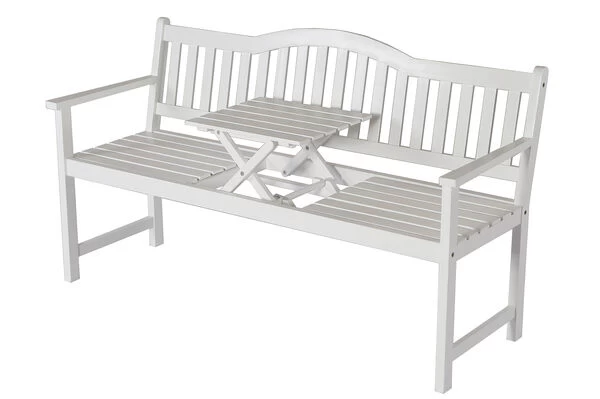 VILLANA Gartenbank, Weiß, Akazienholz, 152 X 59 X 86 Cm, 2-3 Personen, Klapptisch-Funktion 5 VILLANA Gartenbank, Weiß, Akazienholz, 152 X 59 X 86 Cm, 2-3 Personen, Klapptisch-Funktion – Bild 3