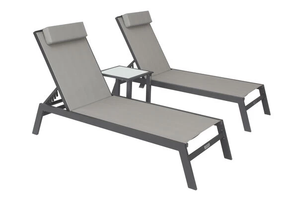 VILLANA 2er-Set Sonnenliegen, Anthrazit/grau, Alu/Textil, 198x66x32cm, Mit Beistelltisch 45x45cm 5 VILLANA 2er-Set Sonnenliegen, Anthrazit/grau, Alu/Textil, 198x66x32cm, Mit Beistelltisch 45x45cm – Bild 3