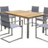 OUTFLEXX Set, Taupe, Edelstahl/Teak, Tisch 180/240 X 100 Cm, 6 Stapelstühle Gepolstert