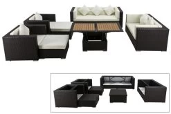 OUTFLEXX Loungemöbel-Set, Braun, Polyrattan, Für 9 Personen, Inkl. Loungetisch, Wasserfeste Kissenbox