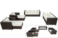 OUTFLEXX Loungemöbel-Set, Braun Marmoriert, Polyrattan, 9 Pers, Wasserfeste Kissenbox