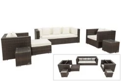 OUTFLEXX Loungemöbel-Set, Braun Marmoriert, Polyrattan, 6 Pers, Wasserfeste Kissenbox