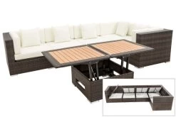 OUTFLEXX Loungemöbel-Set, 5 Pers, Braun Marmoriert, Polyrattan, Wasserfeste Kissenbox, Inkl. Loungetisch