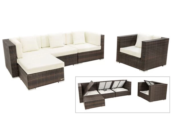 OUTFLEXX Loungemöbel-Set, Braun Marmoriert, Polyrattan, 5 Pers, Wasserfeste Kissenbox 3 OUTFLEXX Loungemöbel-Set, Braun Marmoriert, Polyrattan, 5 Pers, Wasserfeste Kissenbox