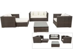 OUTFLEXX Loungemöbel-Set, Polyrattan, Braun Marmoriert, 5 Pers, Wasserfeste Kissenbox, Inkl. Beistelltisch