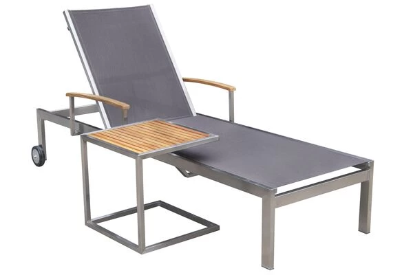 OUTFLEXX Sonnenliegen-Set, Taupe, Edelstahl/FSC-Teak, 195,5x74x35cm, Mit Armlehnen, Inkl. Beistelltisch 45x45cm 6 OUTFLEXX Sonnenliegen-Set, Taupe, Edelstahl/FSC-Teak, 195,5x74x35cm, Mit Armlehnen, Inkl. Beistelltisch 45x45cm – Bild 4