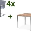 OUTFLEXX Esstischgarnitur, Edelstahl / Recyceltes FSC-Teak, Tisch 90 X 90 Cm, 4 Freischwinger Padded, Silber