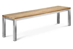 OUTFLEXX Gartenbank, Edelstahl/recyceltes FSC®-Teak, 160x40x45cm, Rustikal Gebürstet