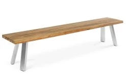 OUTFLEXX Gartenbank, Edelstahl/recyceltes FSC®-Teak, 160x40x45cm, A-Gestell, Rustikal Gebürstet