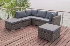 OUTFLEXX Loungemöbel-Set, Grau, Polyrattan, 6 Personen, Verstellbare Sitzflächen, Wasserfeste Kissenbox