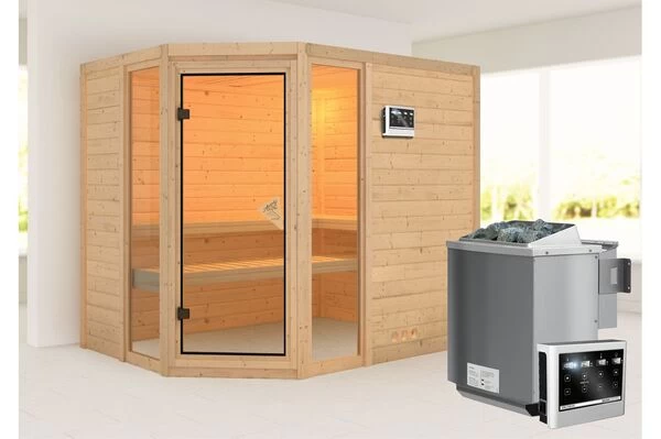 KARIBU Massivholzsauna Sinai 3, Fichtenholz 40mm, Eckeinstieg, Ca. 2m² 3 KARIBU Massivholzsauna Sinai 3, Fichtenholz 40mm, Eckeinstieg, Ca. 2m²