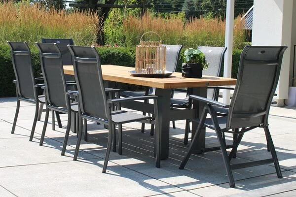 HARTMAN Sondermodell Yasmani/Alice Comfort Esstischgruppe, Xerix, Alu/Teakholz, 240x100cm, 6 Stapel-, 2 Multipositionssessel 3 HARTMAN Sondermodell Yasmani/Alice Comfort Esstischgruppe, Xerix, Alu/Teakholz, 240x100cm, 6 Stapel-, 2 Multipositionssessel