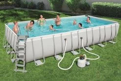 BESTWAY Power Steel Pool Mit Gestell, Grau, 732x366x132cm, Mit Sandfilteranlage, Leiter, Abdeckplane