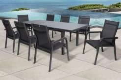 KETTLER BasicPlus Esstischgarnitur, Anthrazit, Alu/Textilene, Tisch 180/240x100cm, 8 Stapelsessel