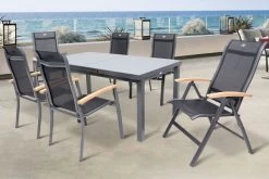 HARTMAN Alice Esstischgarnitur, Xerix, Alu/4x4 Textilen, Tisch 180/240x100cm, 4 Stapel-, 2 Multipositionssessel