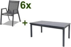 HARTMAN Aruba Esstischgarnitur, Xerix, Alu/Textilene, Tisch 180/240x100cm, 6 Stapelsessel