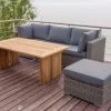 OUTFLEXX Loungegarnitur, Polyrattan/Teakholz, Tisch 160x90cm, Für 4 Personen, Wasserfeste Kissenbox
