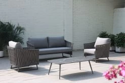 OUTFLEXX Oranger Blossom Lounge-Set, Anthrazit, Alu/XL Geflecht, 4-teilig, Inkl. Sitz- Und Rückenkissen, Tisch 120 X 70 X 42 Cm