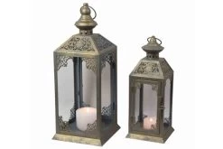 OUTFLEXX 2-er Set Laterne, Blau/gold, Metall, H Ca. 26/38,5 Cm