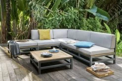 OUTFLEXX Ecklounge, Anthrazit, Alu/Akazie, 5 Personen, Inkl. Polster In Grau, Tisch 80 X 80 Cm Und Hocker