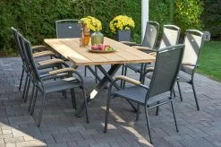 HARTMAN Xanadu / Raffaelo Sitzgruppe, Xerix/anthrazit, Alu/Teakholz, 8 Stapelsessel, 220x100cm