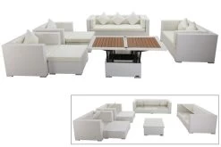 OUTFLEXX Loungemöbel-Set, Weiß, Polyrattan, Für 9 Personen, Inkl. Loungetisch, Wasserfeste Kissenbox