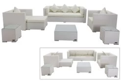 OUTFLEXX Loungemöbel-Set, Weiß, Polyrattan, Für 6 Personen, Inkl. Kaffeetisch, Wasserfeste Kissenbox