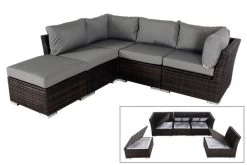 OUTFLEXX Loungemöbel, Polyrattan, Braun Marmoriert, Inkl. Abdeckhaube, Ersatzbezug, Wasserfeste Kissenbox