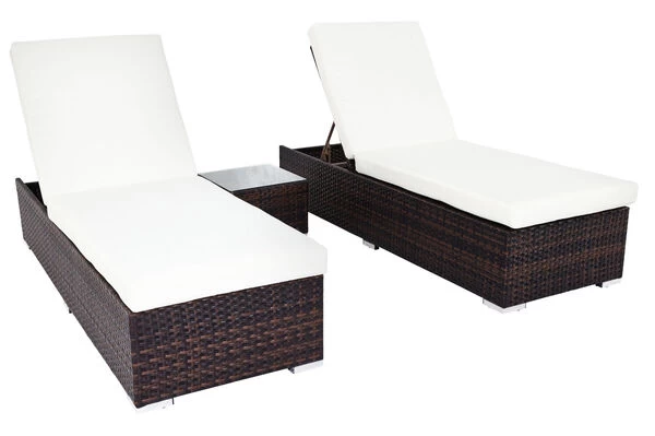 OUTFLEXX 2er-Set Sonnenliegen, Braun Marmoriert, Polyrattan, Je 200x70x45cm, Mit Beistelltisch 3 OUTFLEXX 2er-Set Sonnenliegen, Braun Marmoriert, Polyrattan, Je 200x70x45cm, Mit Beistelltisch