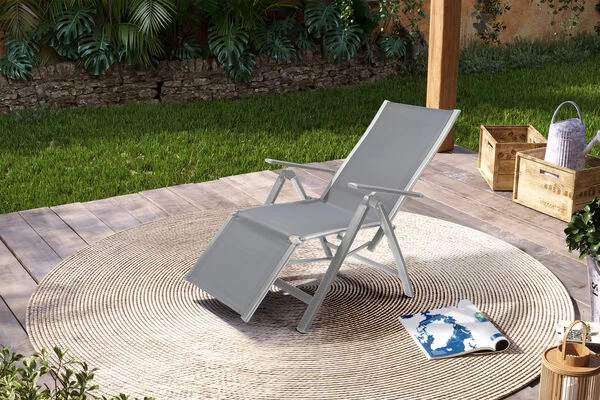 OUTFLEXX Relaxsessel, Silber/grau, Alu/Textilene, 67x71x45cm 4 OUTFLEXX Relaxsessel, Silber/grau, Alu/Textilene, 67x71x45cm – Bild 2