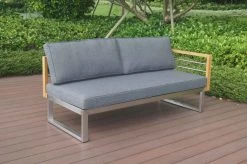 OUTFLEXX 2-Sitzer Sofa, Natur / Grau, FSC-Teak / Edelstahl / Olefin, 165x74x64 Cm, Armlehne Links -Gartenmöbel Geschäft 21650 1.JPG 2