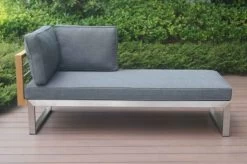 OUTFLEXX Lounger, Natur / Grau, FSC-Teak / Edelstahl / Olefin, 165x74x64 Cm, Armlehne Beidseitig Montierbar -Gartenmöbel Geschäft 21652 3.JPG 3