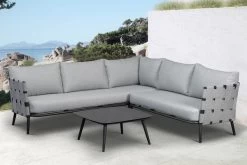 OUTFLEXX Ecklounge, Anthrazit Matt/hellgrau, Alu/Spuncrylic, 3-tlg., Tisch 76x76cm 4-5 Pers