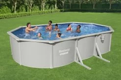 BESTWAY Hydrium Pool Komplett-Set, Grau, Stahl/PVC, 610x360x120cm, Oval, Mit Sandfilter, Leiter, Abdeck- Und Bodenplane