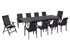 OUTFLEXX Esstischgarnitur, OUTFLEXX® Anthrazit Matt, Alu / Spraystone / Textil, Tisch 180/280x100cm, 8 Stapelsessel, 2 Multipo -Gartenmöbel Geschäft 22142 2.jpg