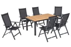 OUTFLEXX Esstischgarnitur, OUTFLEXX® Anthrazit Matt, Alu / Teak / Textil, Ausziehtisch 150/210x90cm, 6 Multipo -Gartenmöbel Geschäft 22174 18.jpg