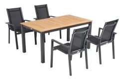 OUTFLEXX Esstischgarnitur, OUTFLEXX® Anthrazit Matt, Alu / Teak / Textil, Ausziehtisch 150/210x90cm, 4 Stapelsessel -Gartenmöbel Geschäft 22176 18.jpg