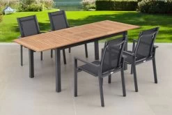 OUTFLEXX Esstischgarnitur, OUTFLEXX® Anthrazit Matt, Alu / Teak / Textil, Ausziehtisch 150/210x90cm, 4 Stapelsessel -Gartenmöbel Geschäft 22176 6.jpg