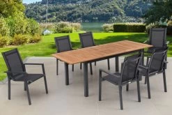 OUTFLEXX Esstischgarnitur, OUTFLEXX® Anthrazit Matt, Alu / Teak / Textil, Ausziehtisch 150/210x90cm, 6 Stapelsessel -Gartenmöbel Geschäft 22178 6.jpg