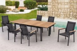 OUTFLEXX Esstischgarnitur, OUTFLEXX® Anthrazit Matt, Alu / Teak / Textil, Tisch 180/240x100cm, 6 Stapelsessel -Gartenmöbel Geschäft 22187 6.jpg